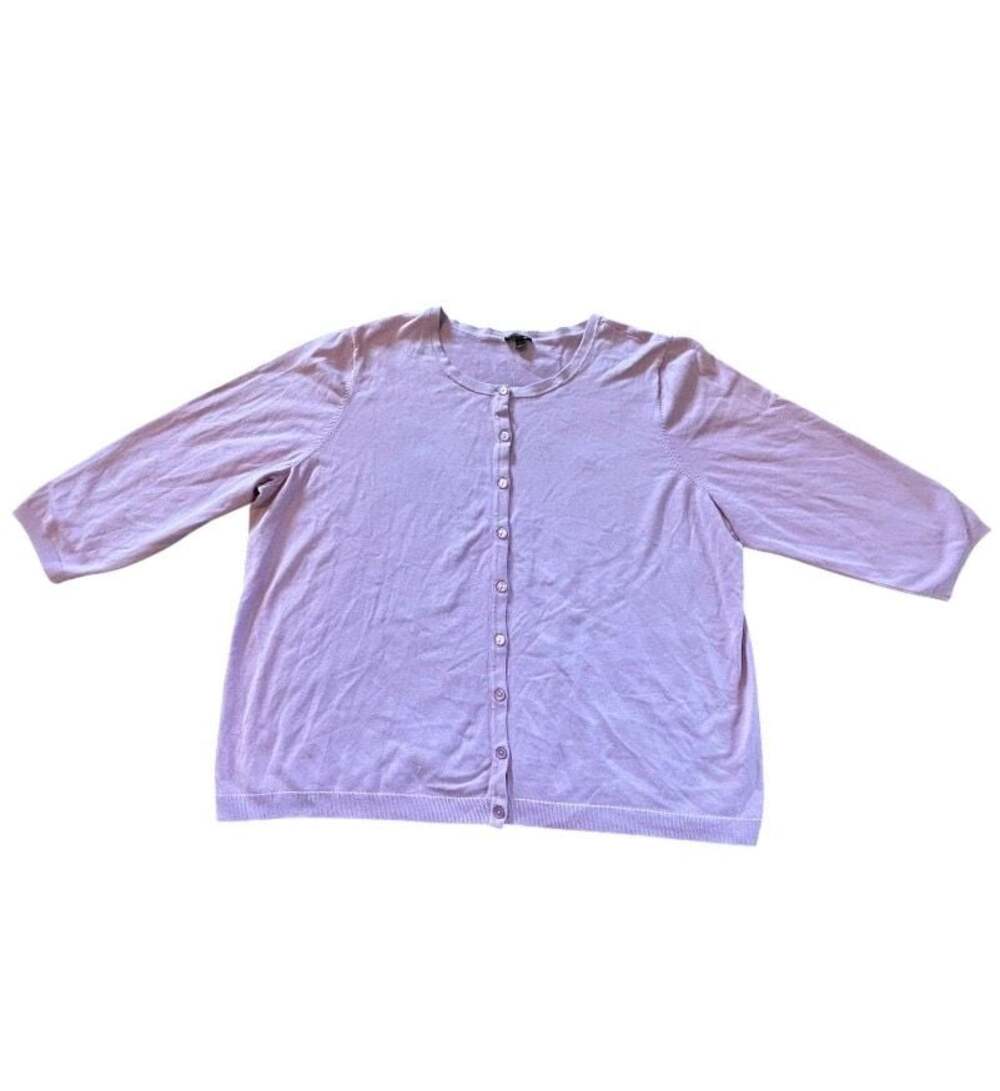 Talbots Plus Size Lavender 3/4 Sleeve Button-Front Cardigan Sweater, 3X